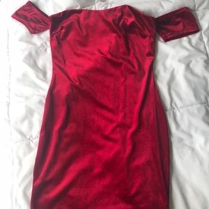Red velvet off the shoulder dress